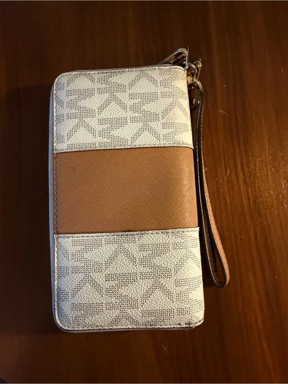 Michael Kors Tan & Cream Signature Zip Wallet Wristlet